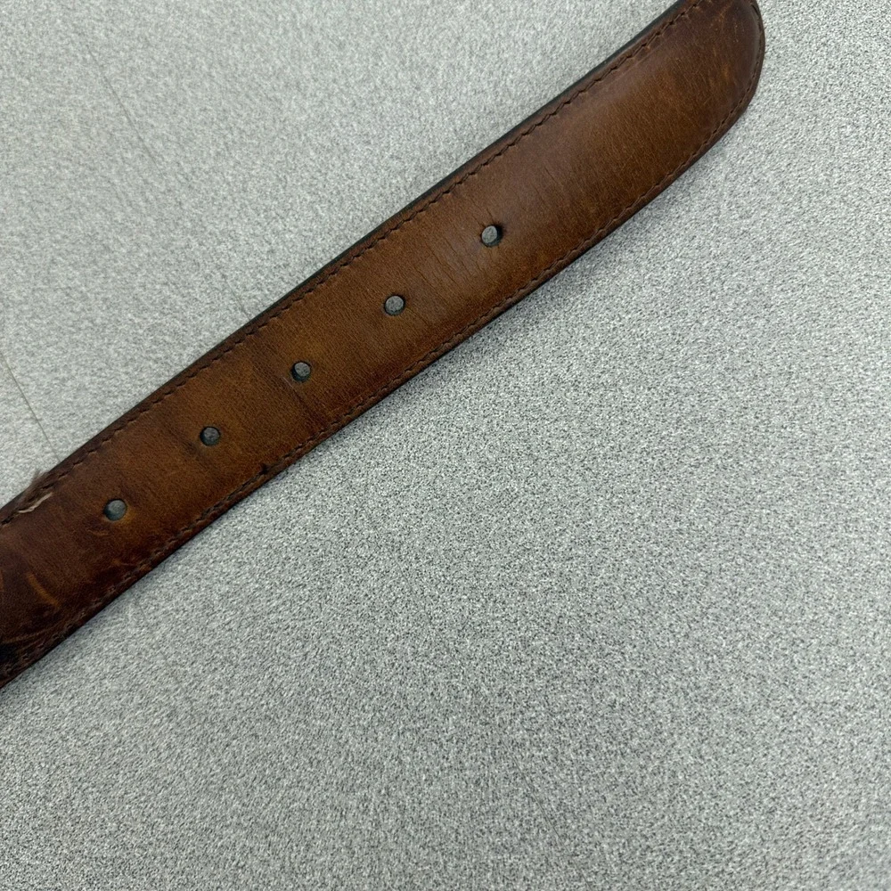 Cole Haan Belt Mens 36 Brown Leather Stitched Classic Everyday Casual Distress